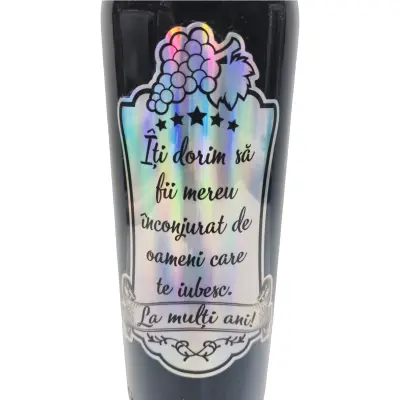 Iti dorim sa fii mereu..., la multi ani, vin rosu cabernet sauvignon personalizat cu mesaj, demisec, 750ml, 13.5% alcool
